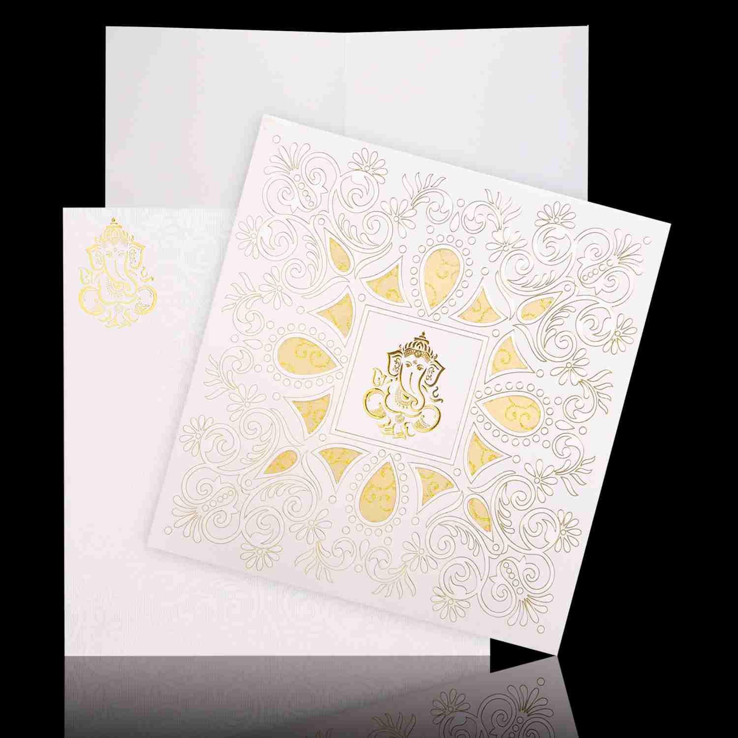 Enchanting White Colour With Ganesha Wedding Card - KNK30581-3